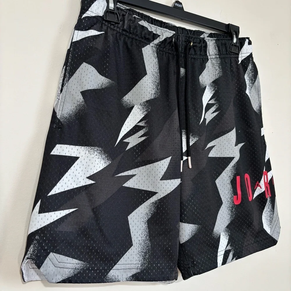 Nike Jordan Mens S Jumpman Air Tribal Printed Black Gray Pull On Mesh Shorts